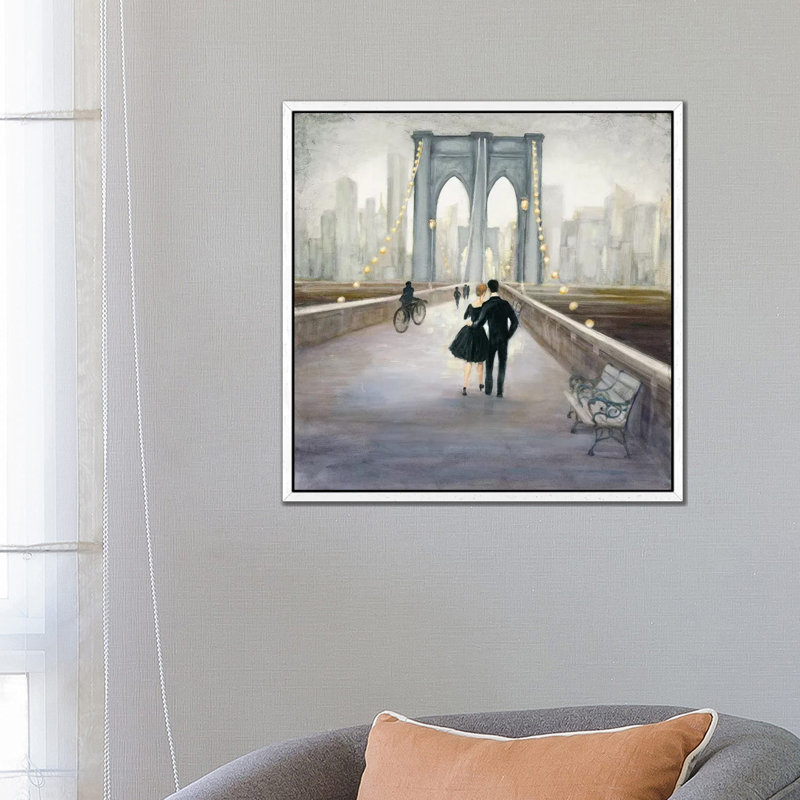 Bridge To New York by Julia Purinton - Wrapped Canvas Painting, White Floater Framed, 66.04 cm H x 66.04 cm W