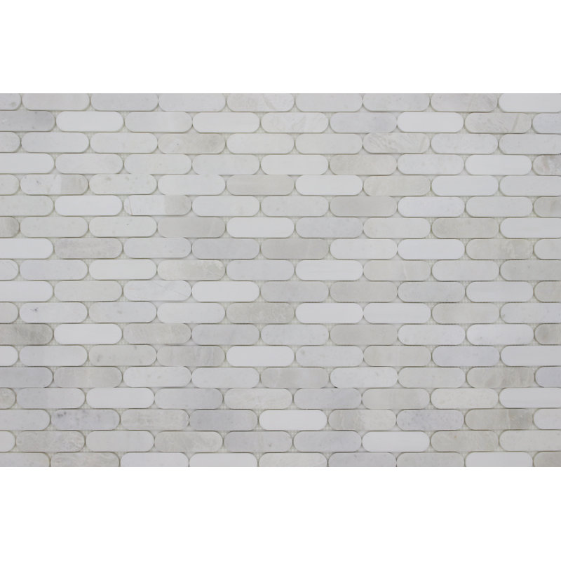 Eclipse Marble Mosaic Subway Tile, White/Gray