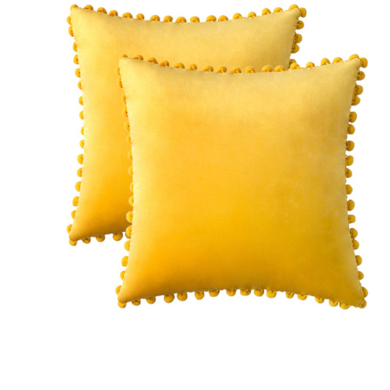Housse de coussin en velours, Carré 18 po, Jaune, Housse de coussin seulement - sans coussin