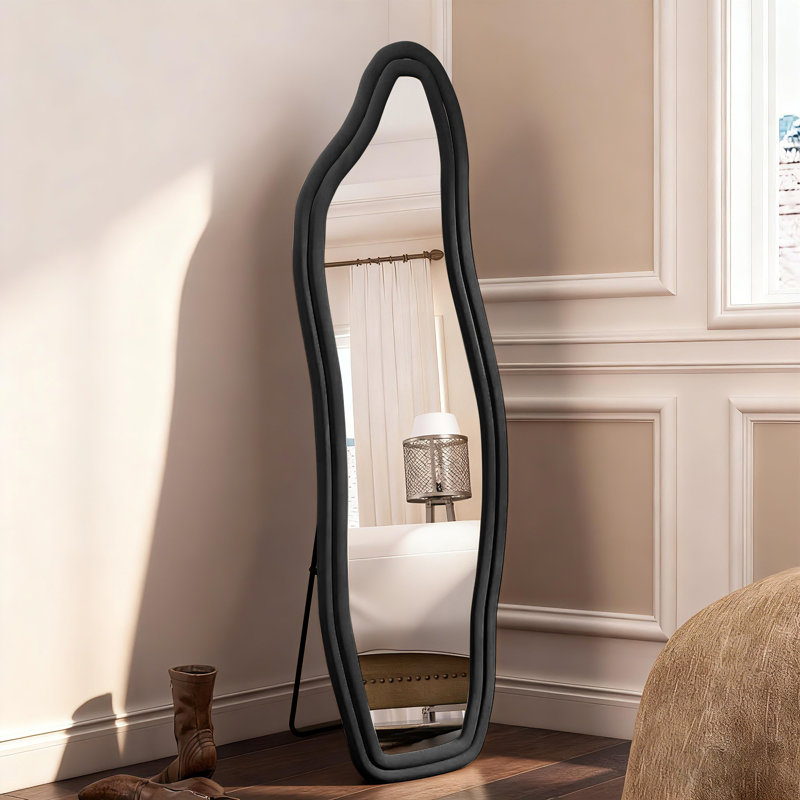Aleaya Fabric Half-circle Mirror, Black, 140cm H x 45cm W