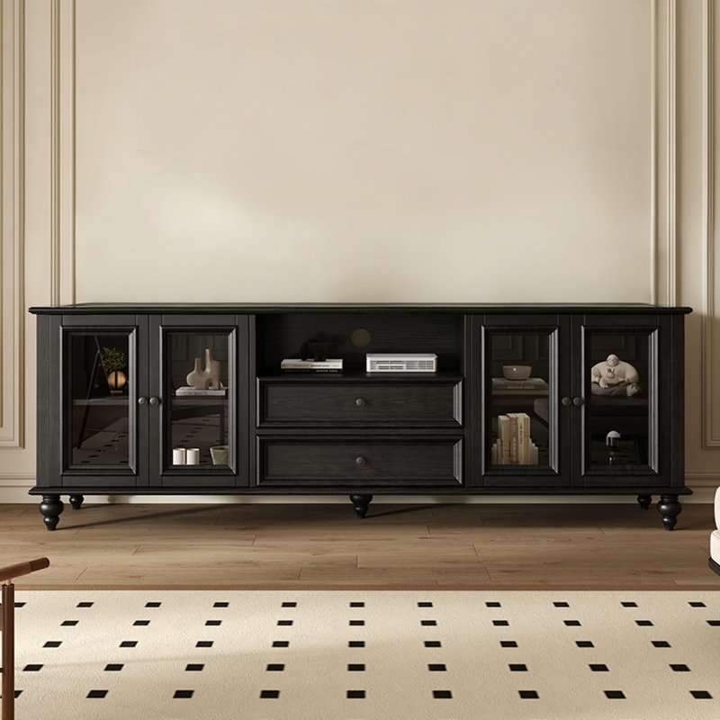 Meuble télé rétro en bois massif noir, 86.61