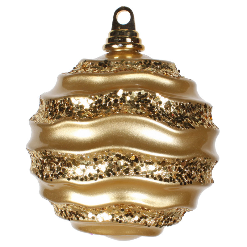 Ornement de Noël boule rayée et scintillante, Or, H 6 po x l 6 po x P 6 po