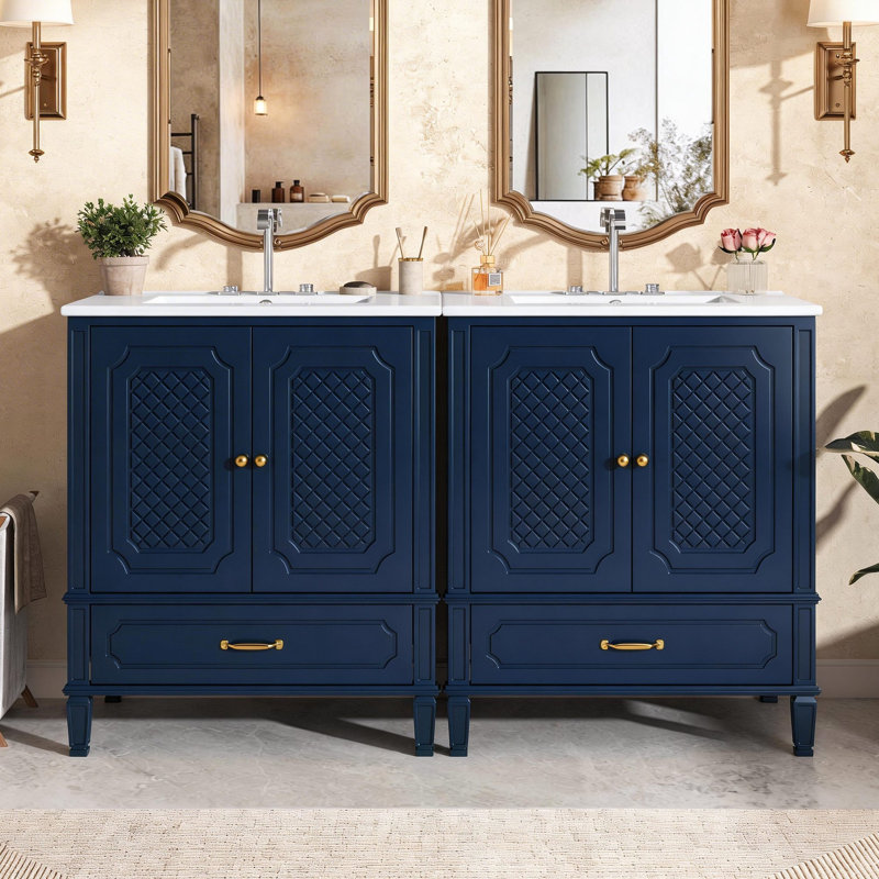 Ensemble de meuble-lavabo avec lavabo double, 2 armoires avec porte et 2 tiroirs