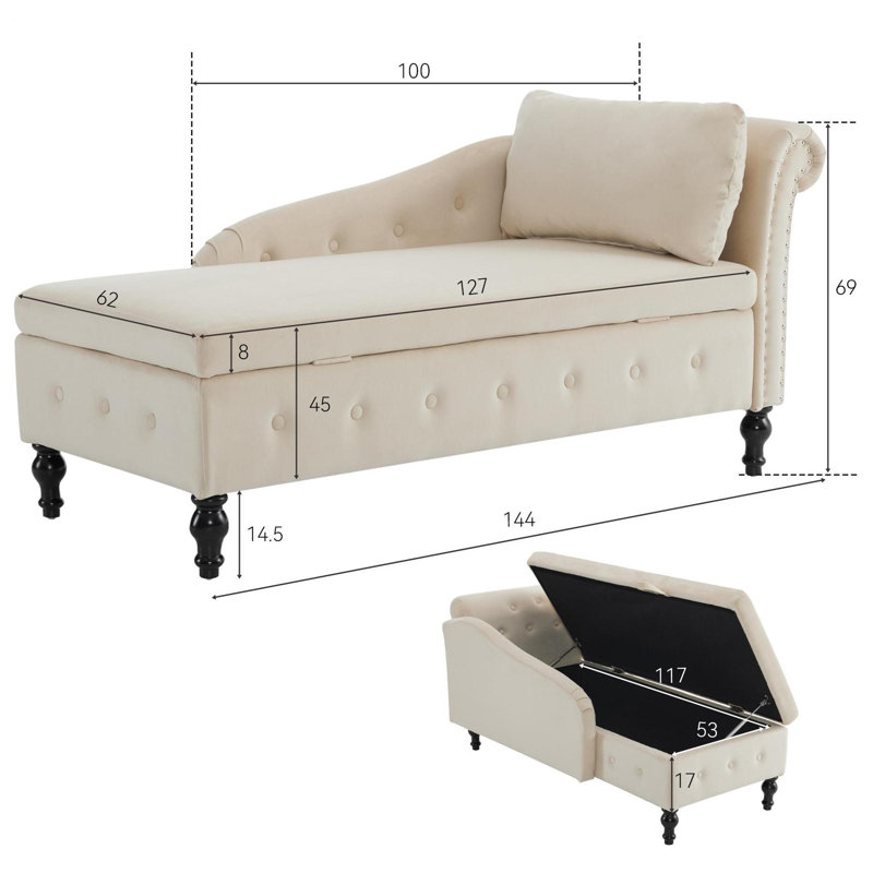 Balla Velvet Chaise Lounge, Beige