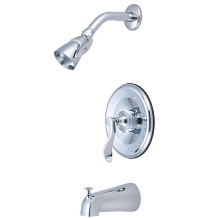 Robinet de baignoire et douche à pression équilibrée à poignée simple Kingston Brass NuFrench, Chrome poli