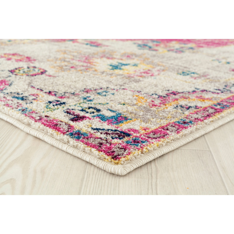 Tapis magenta / jaune / beige Provins Medallon, Rectangle 12 pi 6 po x 15 pi
