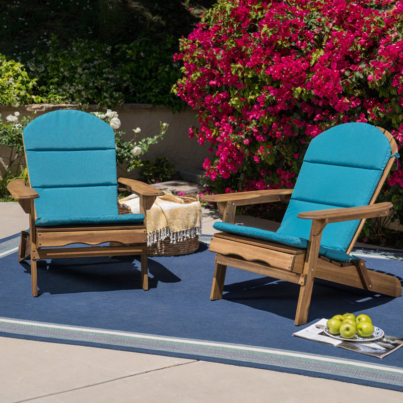 Laffey Acacia Foldable Outdoor Adirondack Set, Natural/Dark Teal