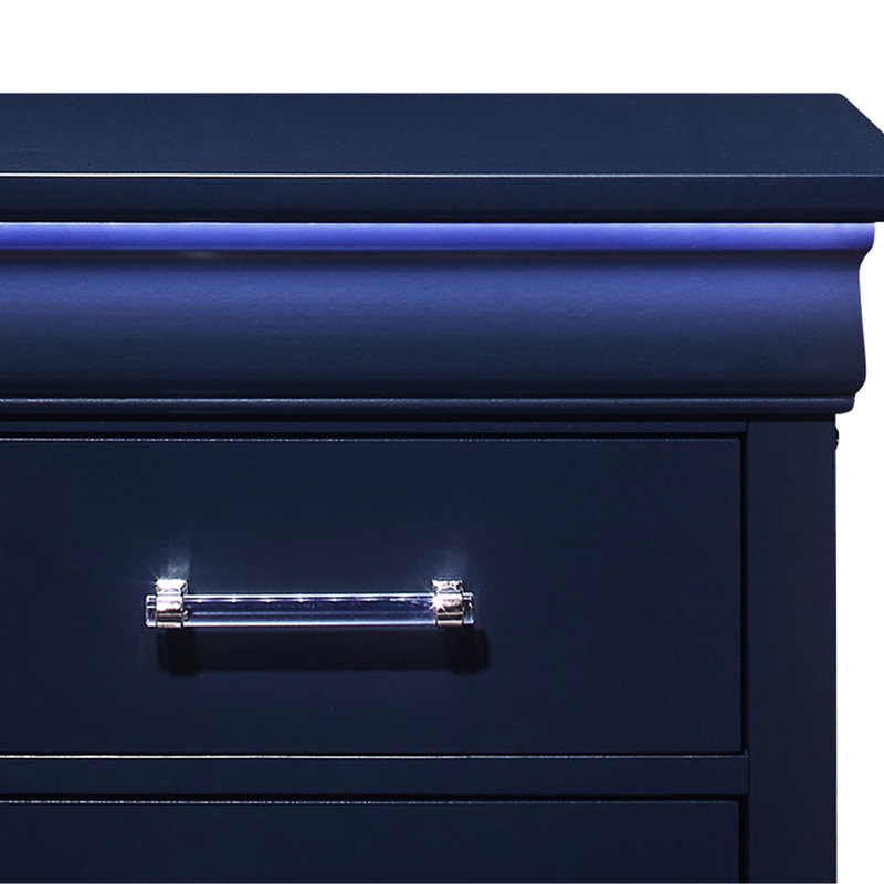 Table de chevet bleue avec DEL - compartiments spacieux, tiroirs transitionnels en bois massif et, Blue