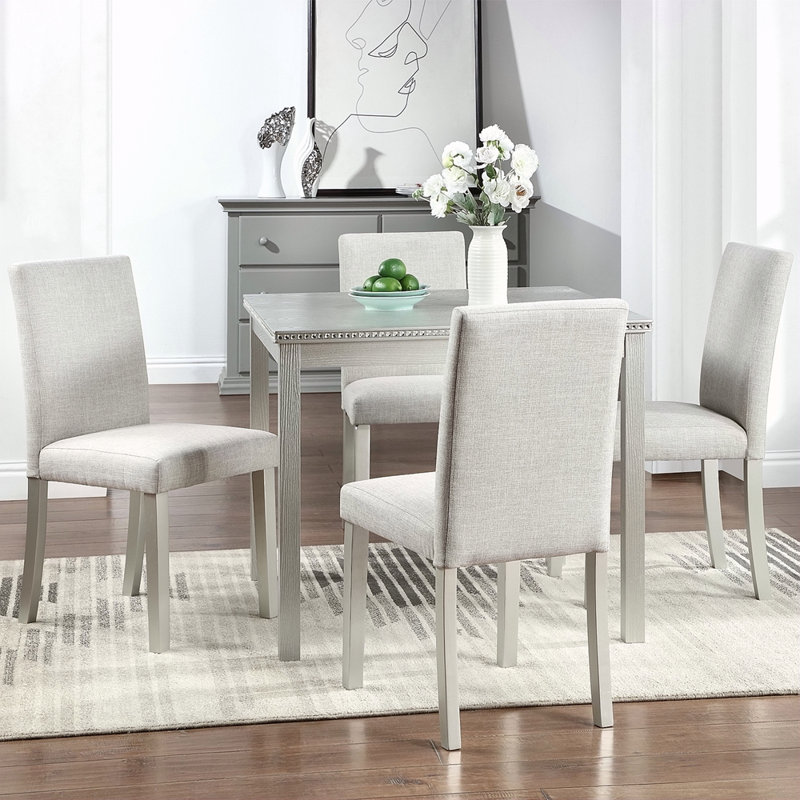 Ensemble de table de salle à manger en bois 5 pièces, ensemble de table de cuisine avec une table carrée et 4 chaises rembourrées, table de salle à manger en bois avec décoration en cristal et ensemble de chaises pour la cuisine, la salle à manger,