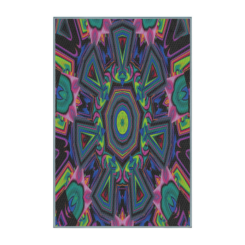 Tapis à tisser bleu/rose/noir, Rectangle 7 pi x 9 pi