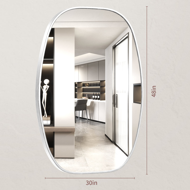 Miroir de salle de bain ovale, Argent argent, H 48 po x l 30 po