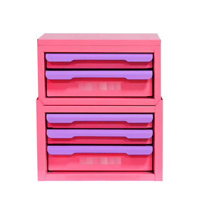 Boîte de rangement rose-mauve avec cinq tiroirs pour l'organisation de la maison et du bureau, acier, conception empilable, articles faciles d'accès, cinq tiroirs dans une structure en acier laminé à froid, entretien facile, option idéale