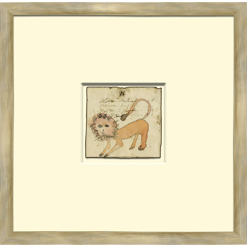 Lion - Mennonite Ledger Drawing Giclee Print, 14" H x 13.25" W x 1.25" D, Beige, White