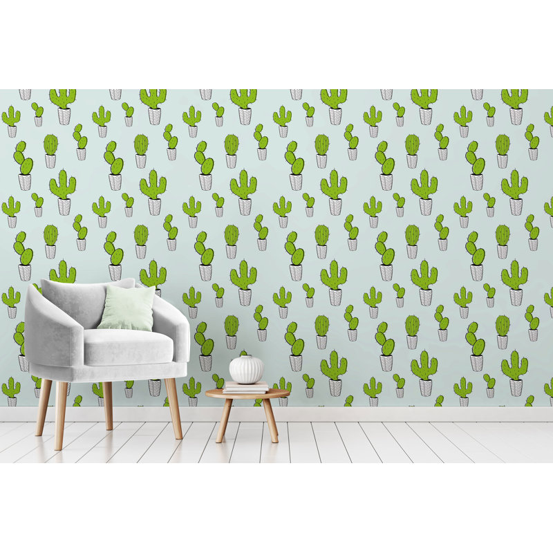Panneau de papier peint adhésif Pott Cactus, L 8 pi x l 24 po