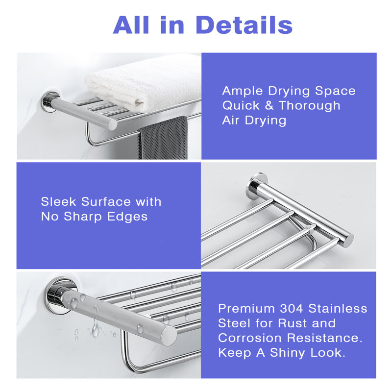 24" Wall Mounted Towel Rack with Shelf