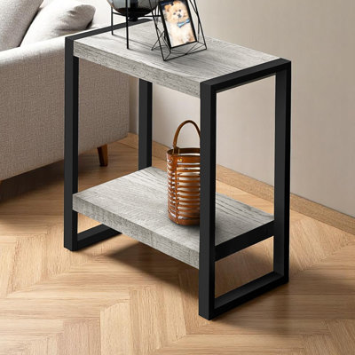 Table d'appoint Adabel, côté, bout, table de chevet, lampe, salon, chambre à coucher, métal, stratifié