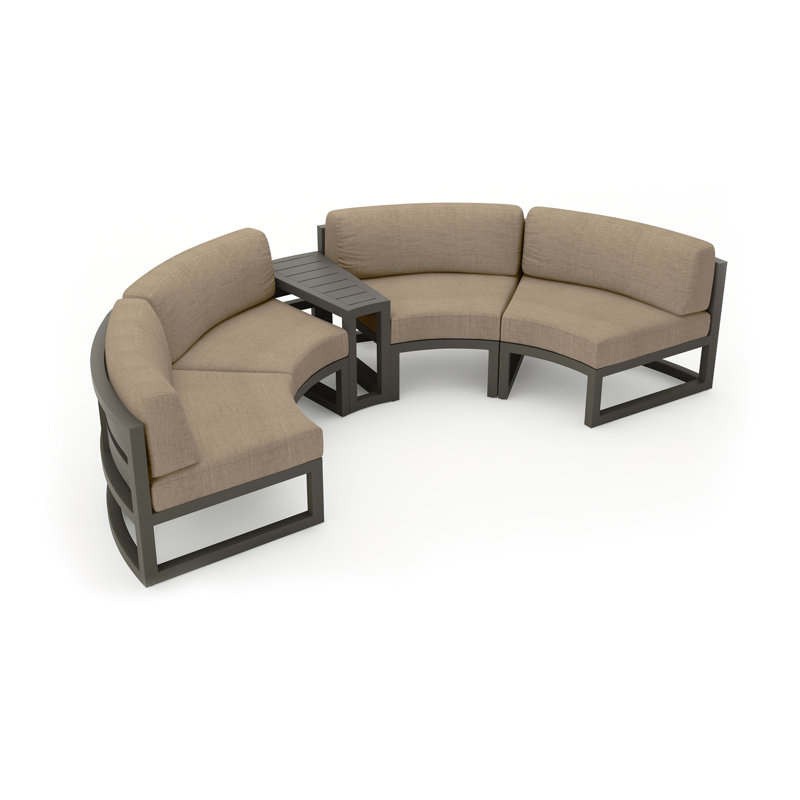 Avion 43" Wide Outdoor Curved Patio Sectional with Sunbrella Cushions, Canvas Heather Beige Sunbrella® Canvas, Slate