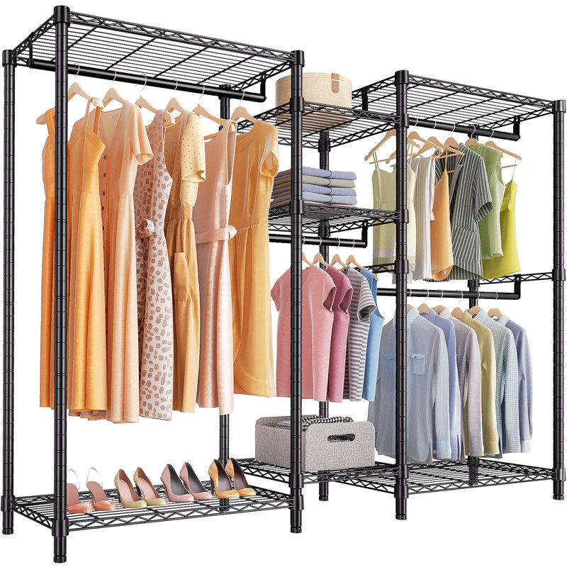 Black Heavy Duty Portable Wire Garment Rack with Shelves