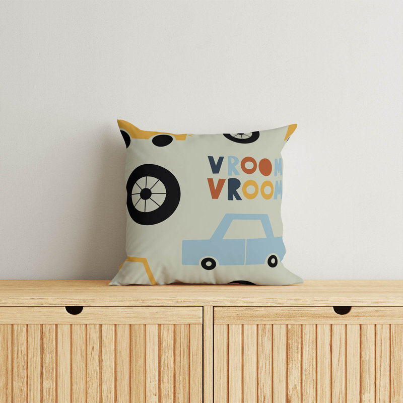 Coussin Vroom, H 18 po x l 18 po, Vert clair / vert / or / orange
