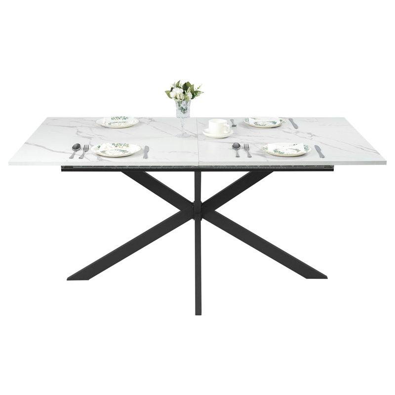 62.99’’-78.74’’ Extendable Dining Table For 4-8 People With White Marble Pattern , Expandable Tables For Small Spaces, Dining Room, Kitchen, Living Room