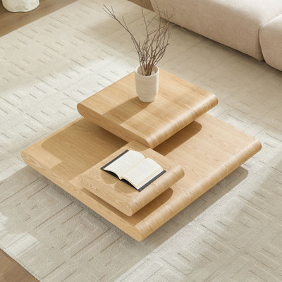 Table basse 3 pièces modulaire empilable - aspect bois naturel, devant en MDF Mordern, table basse carrée de 39,37 pouces pour le salon, sans assemblage, couleur naturelle