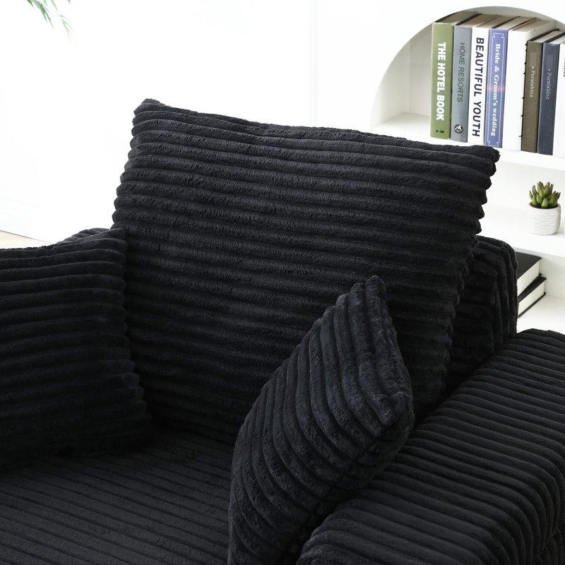 Fauteuil d'appoint surdimensionné avec salon dans la chambre à coucher - Fauteuil confortable moderne noir, noir et siège moelleux pour