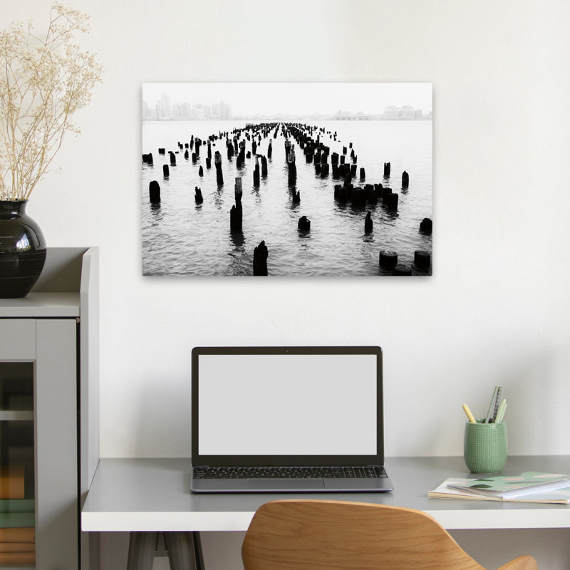 Memory Piers Contemporary Black Black And White White Building Citie, 24" H x 16" W