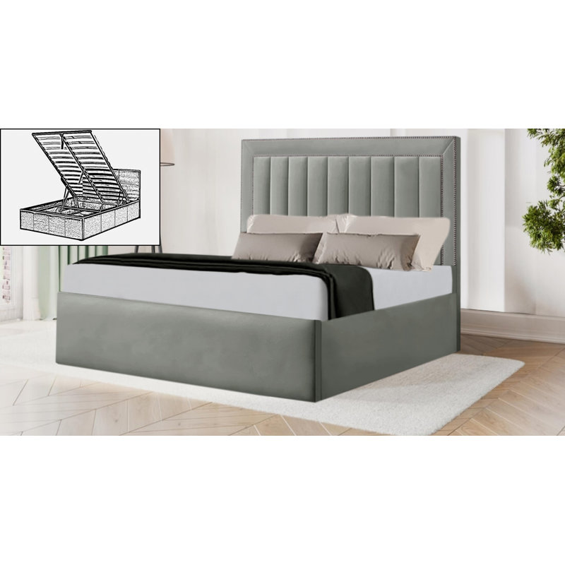 Azarae Upholstered Ottoman Storage Bed, Chrome, Double (4'6)