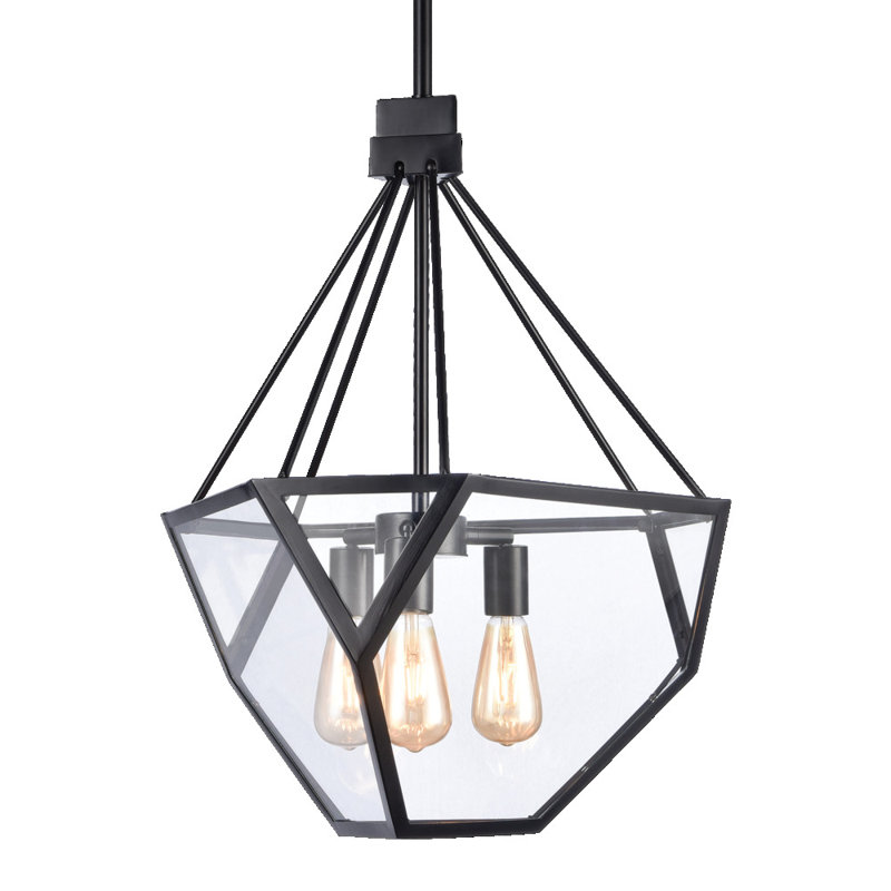 3-Light 21" Architectural Glass Chandelier