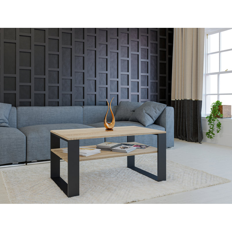 Jrake Sled Coffee Table with Storage, Sonoma Oak, Black