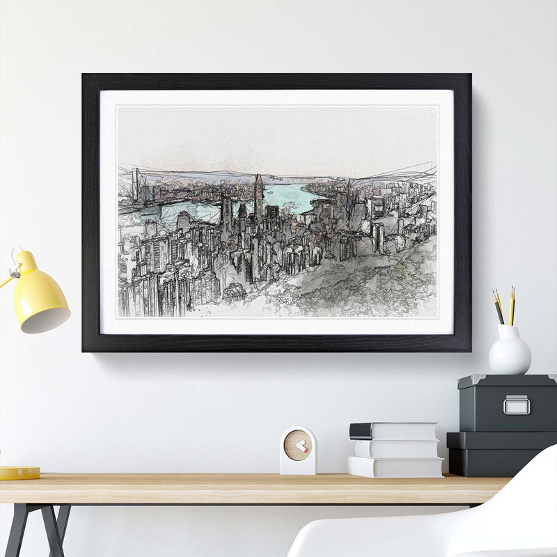 Hong Kong Skyline in Abstract - Picture Frame Graphic Art Print, Black Framed, 62cm H x 87cm W x 2cm D