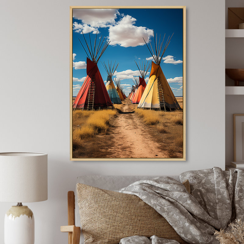 Tipi jaune jaune «Path to Spirituality IV» - reproduction, Cadre naturel flottant, H 40 po x l 30 po x P 1,5 po