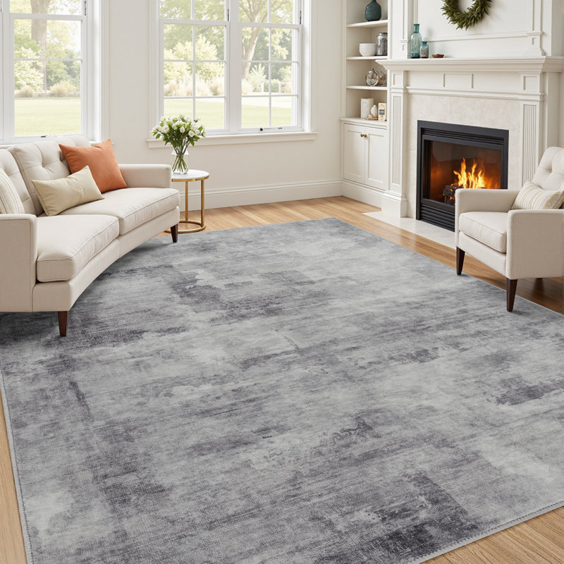 Elroy Modern Abstract Machine Washable Area Rug With Non-Slip Backing, Gray, 0.28", Rectangle 8' x 10'