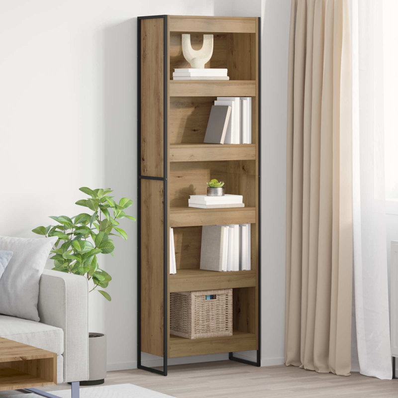 Steel Book Cabinet Bookcase, Artisian Oak, (5 Shelves) 189.5cm. H x 60cm. W x 30cm. D