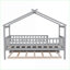 Lit plateforme simple en bois de pin avec lit gigogne, gris - Forme de maison pour les chambres d'amis-743863180