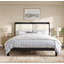 Structure de lit plateforme en bois massif avec tête de lit tapissier en velours beige, finition espresso, aucun sommier requis-276248338