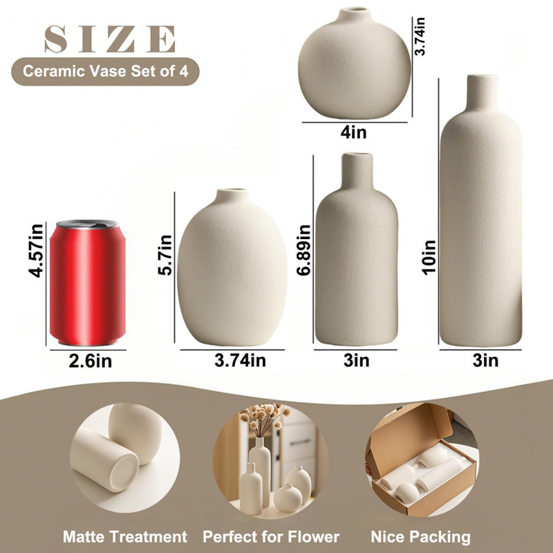 Vase en céramique moderne 4 pièces, Beige