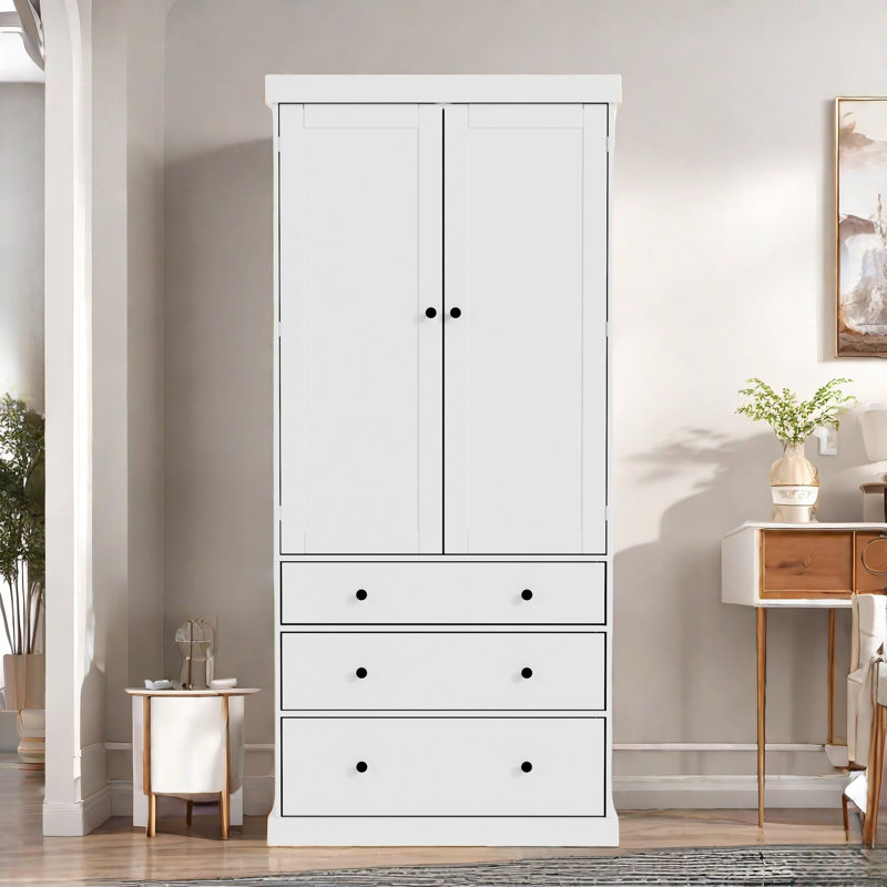 Garde-manger Farmhouse avec 3 tablettes réglables, 8 tablettes de porte et 3 tiroirs, Blanc