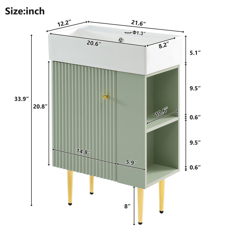 Meuble-lavabo 21,6 po avec lavabo en céramique, Vert