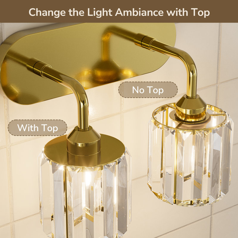 Dimmable Bathroom Vanity Light with Crystal Shade, 4 Lights, Brushed Gold