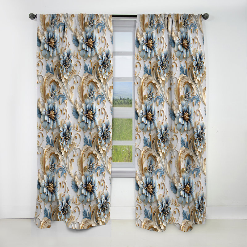 Vintage Ornamental Frames Victorian Pattern II - Damask Blackout Curtain - 1 Panels, 52" W x 108" L