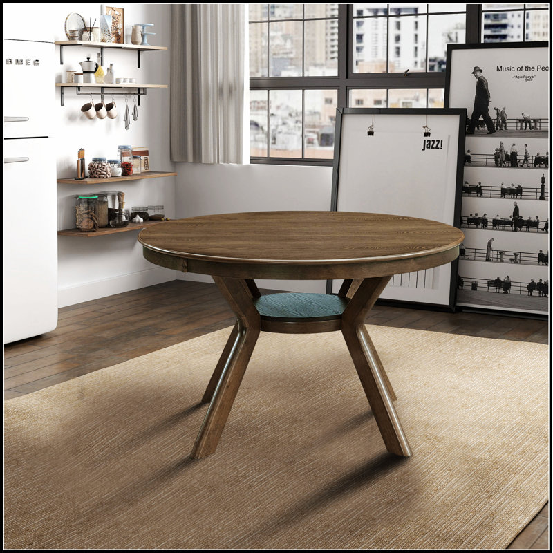 47.24'' Round Rubber Wood Dining Table for 4-6 with Trestle Base, Modern and Durable Kitchen Dinner Table for Various Rooms
