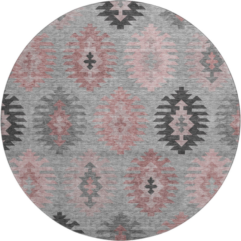 Premium Machine Washable Prisco Gray Rug, Round 8'