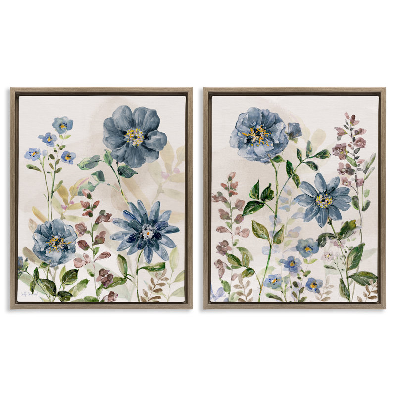 Ensemble de 2 toiles flottantes Blush Blue Flowers, design par Sally Swatland, H 21 po x l 17 po