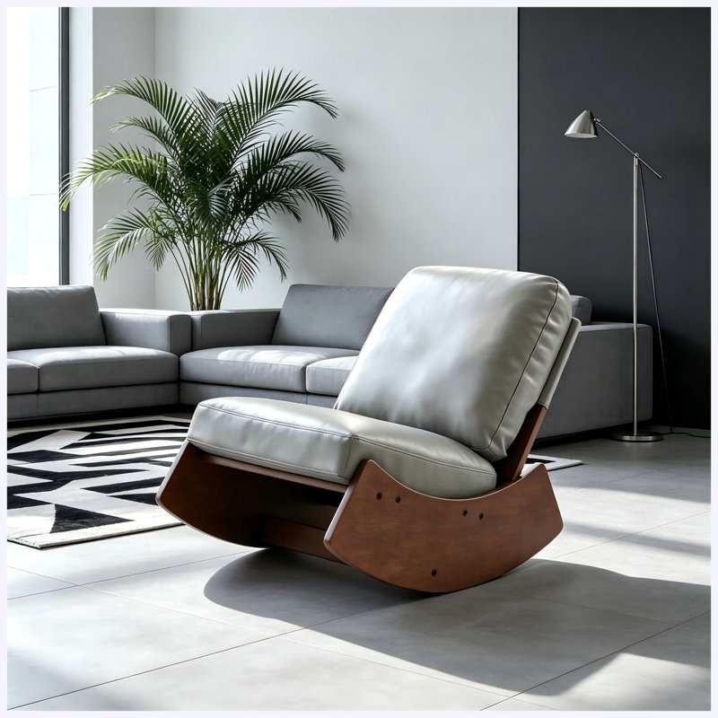 Chaise berçante rembourrée avec structure en bois massif - Chaise de lecture d'appoint, Blue Faux Leather