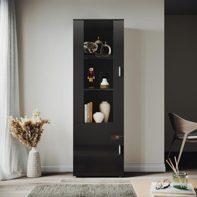 60*40*187cm Black High Brightness Display Cabinet with LED Colorful Lighting,Adjustable Shelves