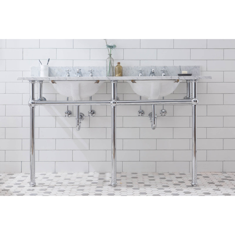 Copeland Stone Oval Console Bathroom Vanity with Faucet and Overflow, Chrome
