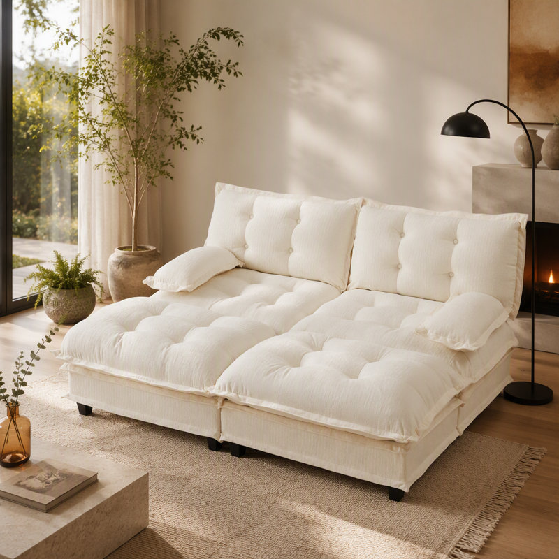 Canapé d'angle modulaire infonuagique avec 2 poufs, canapé profond, coussins confortables à structure ajourée, canapé-lit pour une utilisation polyvalente