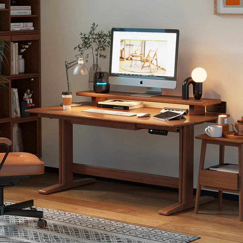 Bureau rectangulaire en noyer massif avec 1 tiroir, 25.59"H×47.24"L×23.62"W