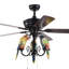 Ventilateur de plafond lumineux avec abat-jour perroquet de style Tiffany